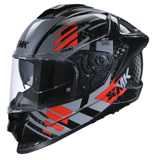 CASCO INTEGRAL SMK TITAN CARBON T-RACE GRIS ROJO BRILLO
