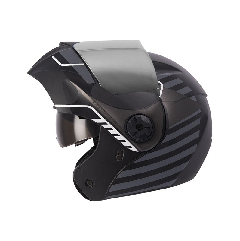 CASCO ABATIBLE ICH 3110 DOBLE VISOR BUZZ NEGRO GRIS CLARO MATE VISOR SILVER