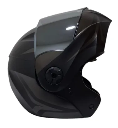 CASCO ABATIBLE ICH 3110 DOBLE VISOR HOLLOW NEGRO GRIS OSCURO MATE VISOR SILVER
