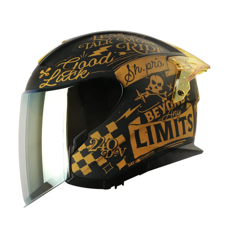 CASCO ABIERTO SHAFT PRO 240 DOBLE VISOR RETRUM NEGRO DORADO MATE