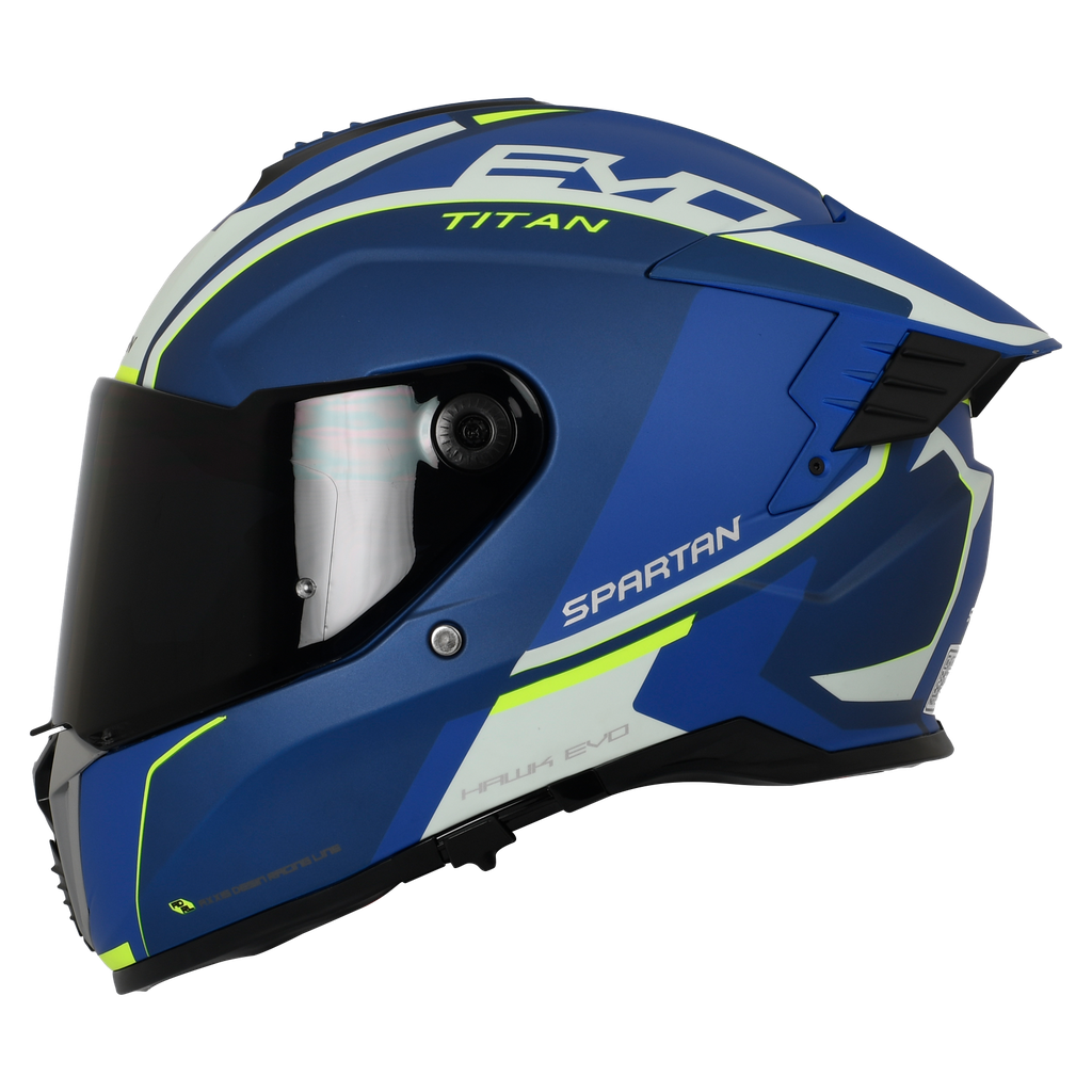 CASCO INTEGRAL SPARTAN DOBLE VISOR HAWK EVO TITAN B7 AZUL AMARILLO NEON MATE