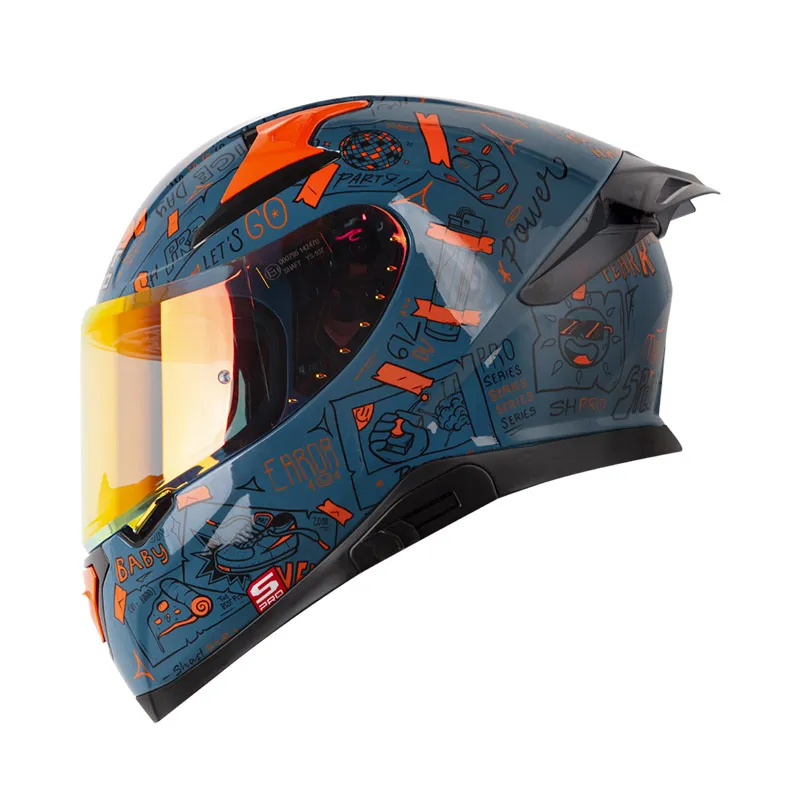 CASCO INTEGRAL SHAFT PRO 612 EVO DOBLE VISOR THINGS AZUL OSCURO NARANJA BRILLO (S)
