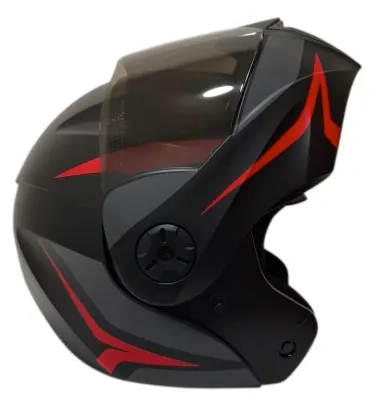 [218815] CASCO ABATIBLE ICH 3110 DOBLE VISOR HOLLOW NEGRO GRIS OSCURO ROJO MATE VISOR NEGRO (S)