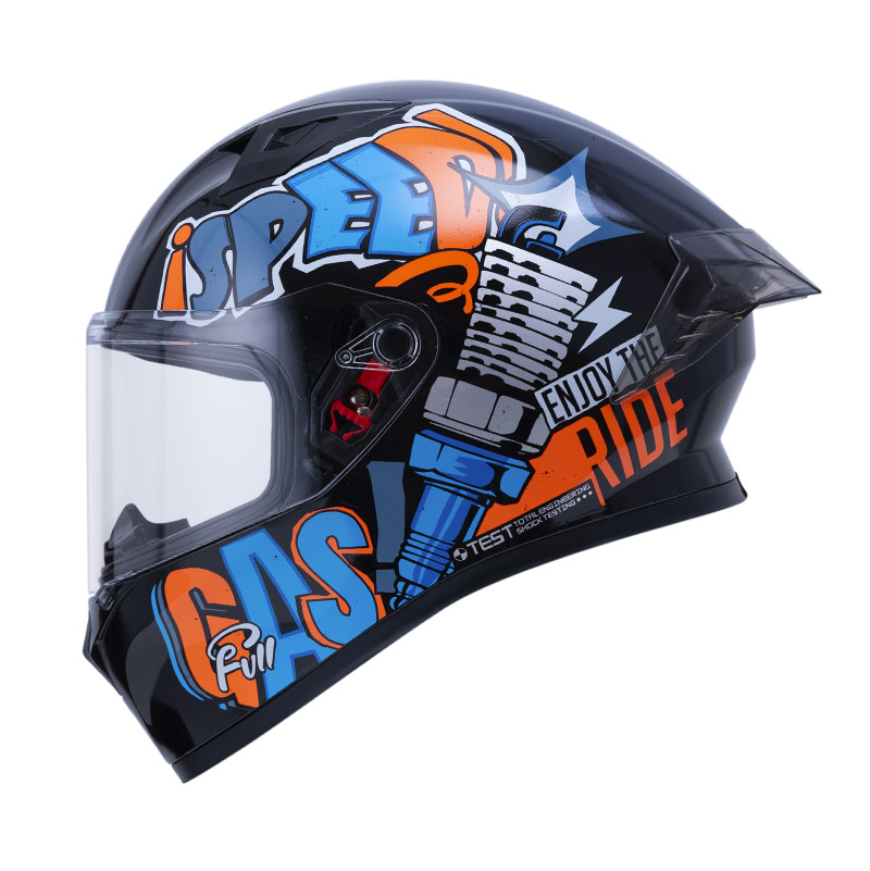 CASCO INTEGRAL ICH 503 MAGIC NEGRO NARANJA BRILLO VISOR TRANSPARENTE