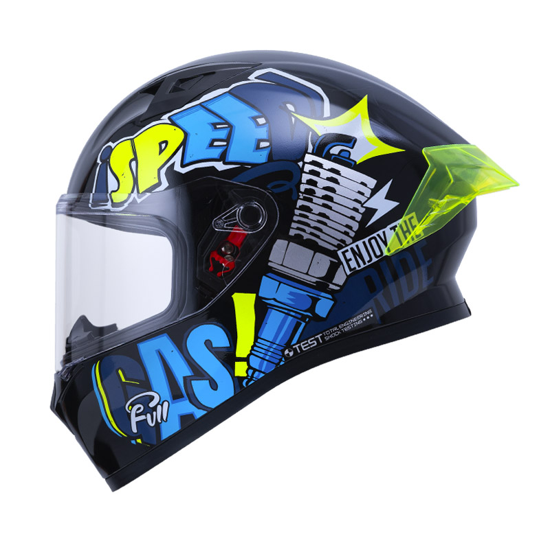 CASCO INTEGRAL ICH 503 MAGIC NEGRO AZUL NAVY BRILLO VISOR TRANSPARENTE 