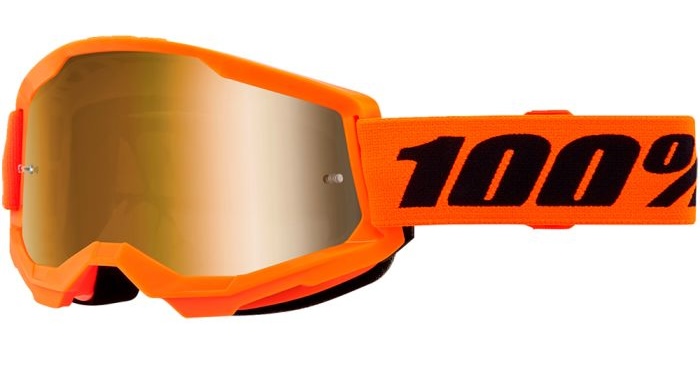 GAFAS CROSS 100% ORIGINAL STRATA 2 NARANJA NEON LENTE DORADO NIÑO