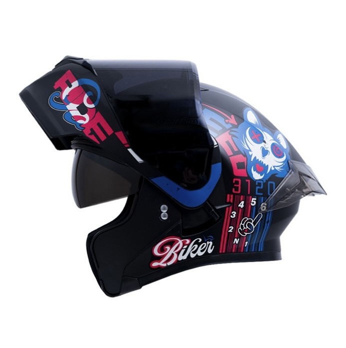 CASCO ABATIBLE ICH 3120 DOBLE VISOR ELEMENTARY NEGRO ROJO BRILLO VISOR NEGRO
