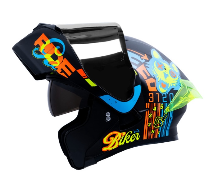 CASCO ABATIBLE ICH 3120 DOBLE VISOR ELEMENTARY NEGRO NARANJA MATE VISOR SILVER