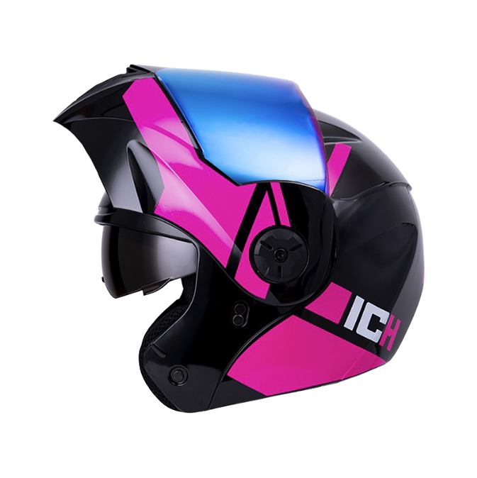 CASCO ABATIBLE ICH 3110DOT DOBLE VISOR WIND NEGRO FUCSIA MATE VISOR AZUL 