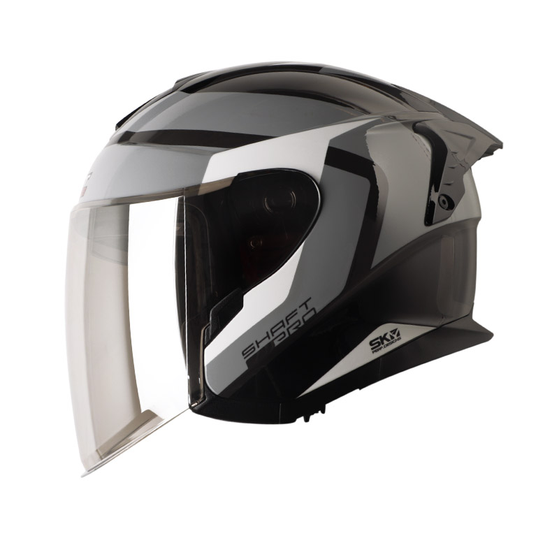 CASCO ABIERTO SHAFT SHPRO240 DOBLE VISOR MAISON GRIS OSCURO BLANCO BRILLO VISOR SILVER