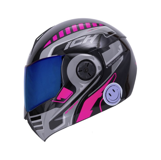 CASCO ABATIBLE ICH 3110DOT DOBLE VISOR ROBOTO NEGRO FUCSIA BRILLO VISOR AZUL