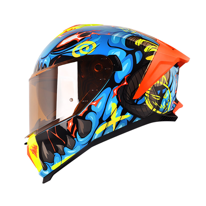 CASCO INTEGRAL SHAFT SHPRO611RS DRAKON AZUL NEGRO BRILLO VISOR NARANJADO