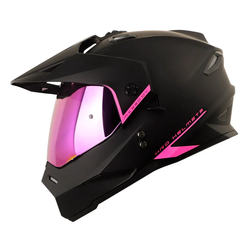 CASCO MULTIPROPOSITO HRO MX330 DOBLE VISOR SOLID NEGRO FUCSIA MATE