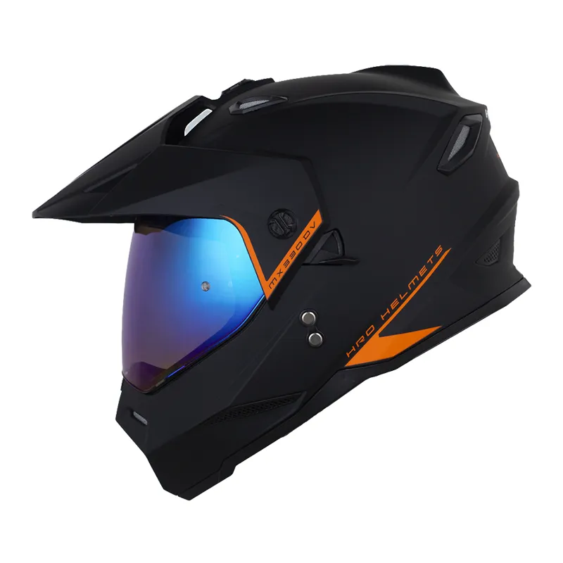 CASCO MULTIPROPOSITO HRO MX330 DOBLE VISOR SOLID NEGRO NARANJA