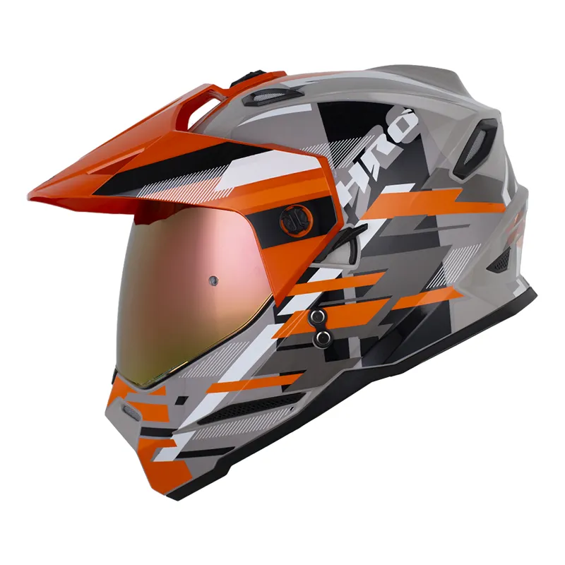 CASCO MULTIPROPOSITO HRO MX330 DOBLE VISOR GLITCH GRIS NARANJA BRILLO (S)