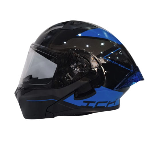 CASCO ABATIBLE ICH 3120 DOBLE VISOR MIXTER NEGRO AZUL BRILLO VISOR TRANSPARENTE 