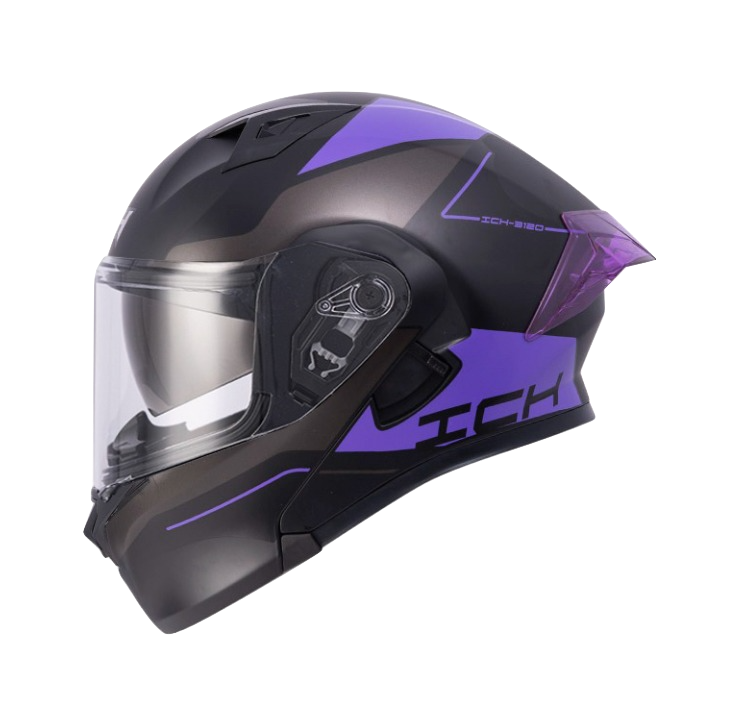 CASCO ABATIBLE ICH 3120 DOBLE VISOR MIXTER NEGRO MORADO BRILLO VISOR TRANSPARENTE