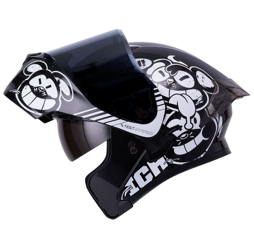 CASCO ABATIBLE ICH 3120 DOBLE VISOR TURN ON NEGRO BLANCO VISOR NEGRO