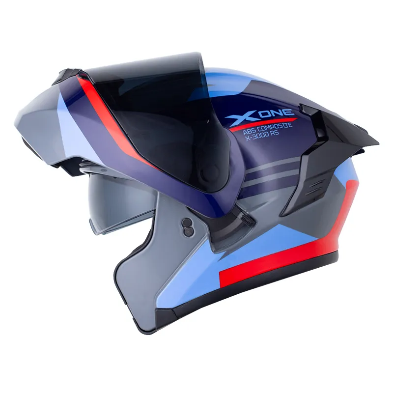 CASCO ABATIBLE X-ONE 3000 RS DOBLE VISOR SABIO GRIS OSCURO AZUL OSCURO BRILLO