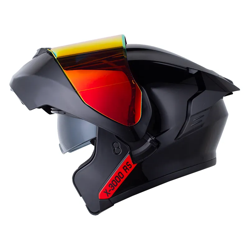 CASCO ABATIBLE X-ONE 3000 RS DOBLE VISOR SOLID NEGRO ROJO BRILLO