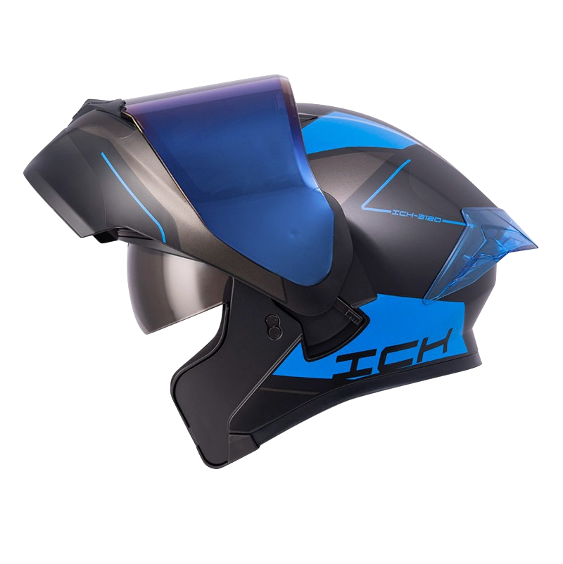CASCO ABATIBLE ICH 3120 DOBLE VISOR MIXTER NEGRO AZUL MATE VISOR AZUL