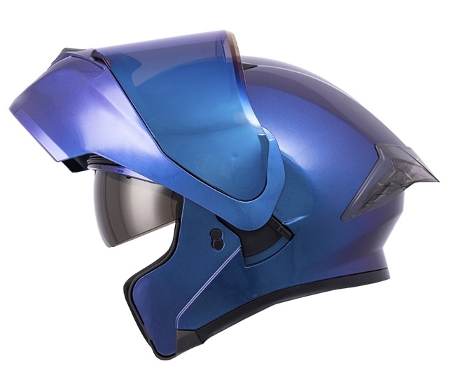 CASCO ABATIBLE ICH 3120 DOBLE VISOR SOLID CAMALEON BRILLO VISOR AZUL