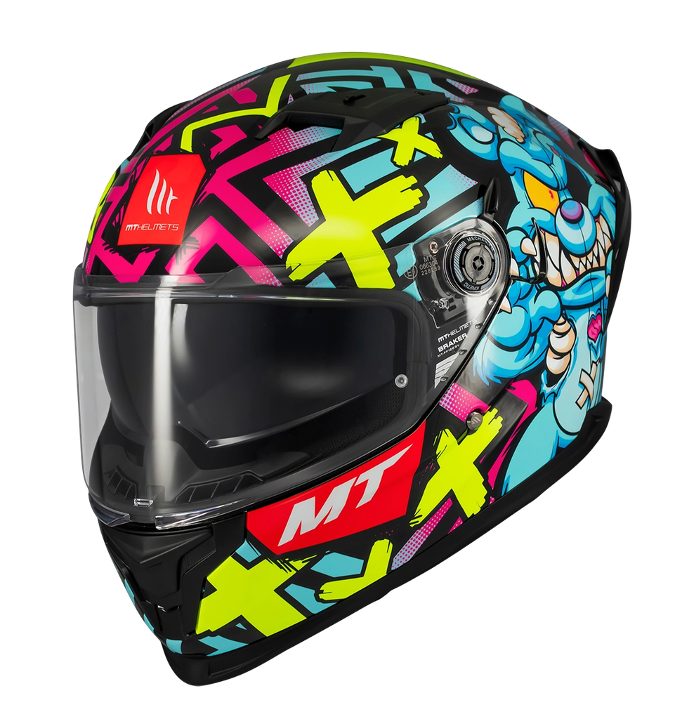 CASCO INTEGRAL MT FF128 DOBLE VISOR BRAKER CRAZY TEDDY B7 AZUL FUCSIA BRILLO