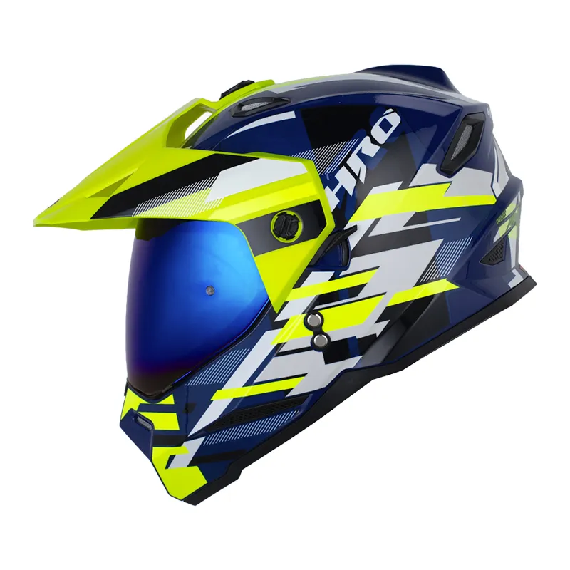 CASCO MULTIPROPOSITO HRO MX330 DOBLE VISOR GLITCH AZUL OSCURO AMARILLO BRILLO