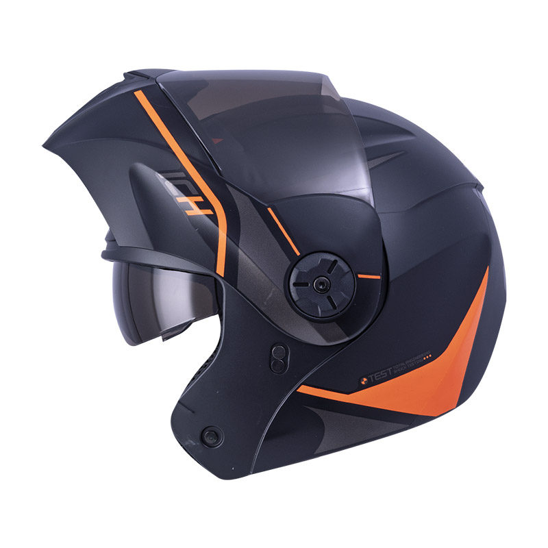 CASCO ABATIBLE ICH 3110DOT DOBLE VISOR REX NEGRO NARANJA VISOR NEGRO