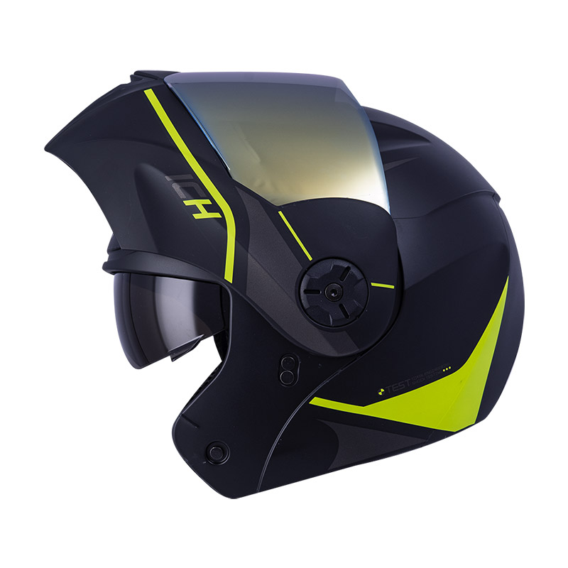 CASCO ABATIBLE ICH 3110DOT DOBLE VISOR REX NEGRO AMARILLO MATE VISOR DORADO