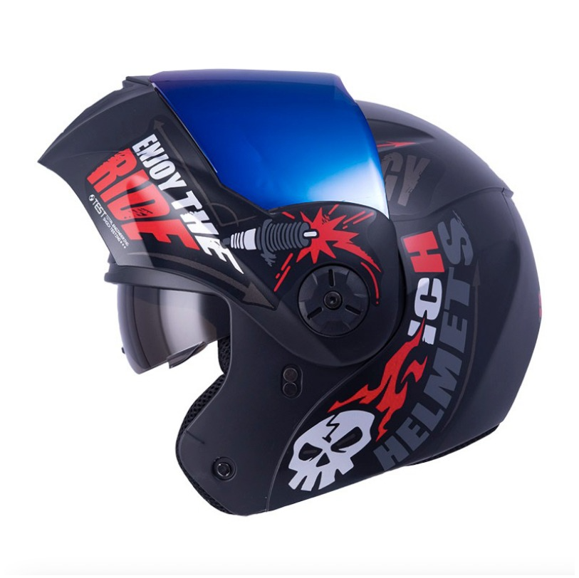 CASCO ABATIBLE ICH 3110DOT DOBLE VISOR SPEED MASTER NEGRO ROJO MATE VISOR AZUL
