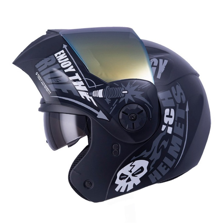 CASCO ABATIBLE ICH 3110DOT DOBLE VISOR SPEED MASTER NEGRO GRIS VISOR DORADO