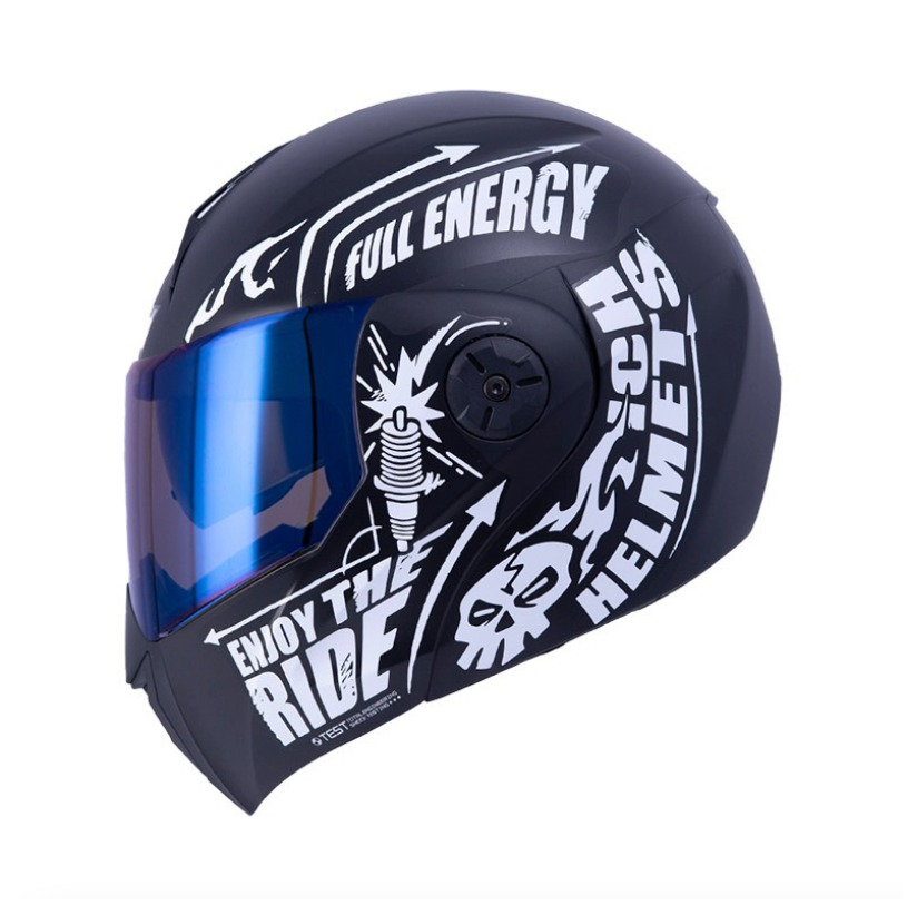 CASCO ABATIBLE ICH 3110DOT DOBLE VISOR SPEED MAST NEGRO BLANCO VISOR AZUL