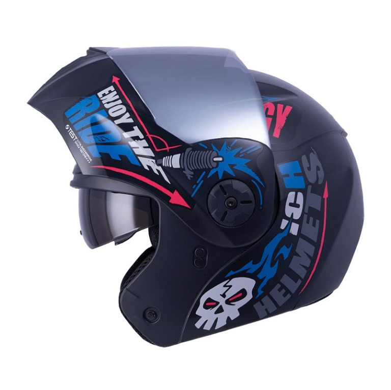 CASCO ABATIBLE ICH 3110DOT DOBLE VISOR SPEED MAST NEGRO AZUL VISOR SILVER