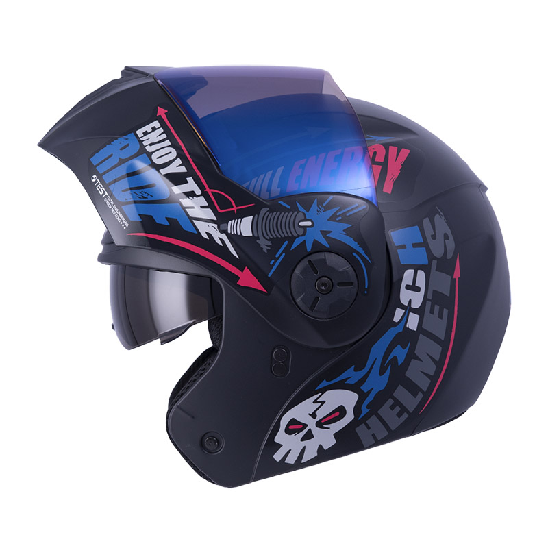 CASCO ABATIBLE ICH 3110DOT DOBLE VISOR SPEED MASTER NEGRO AZUL MATE VISOR AZUL (S)
