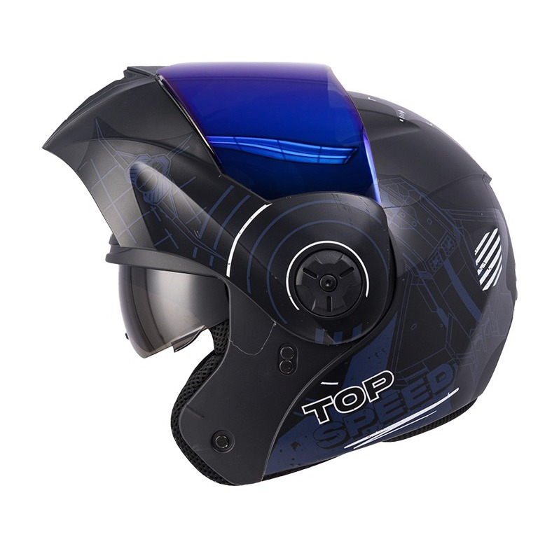 CASCO ABATIBLE ICH 3110DOT DOBLE VISOR AIR FORZA NEGRO BLANCO MATE VISOR AZUL