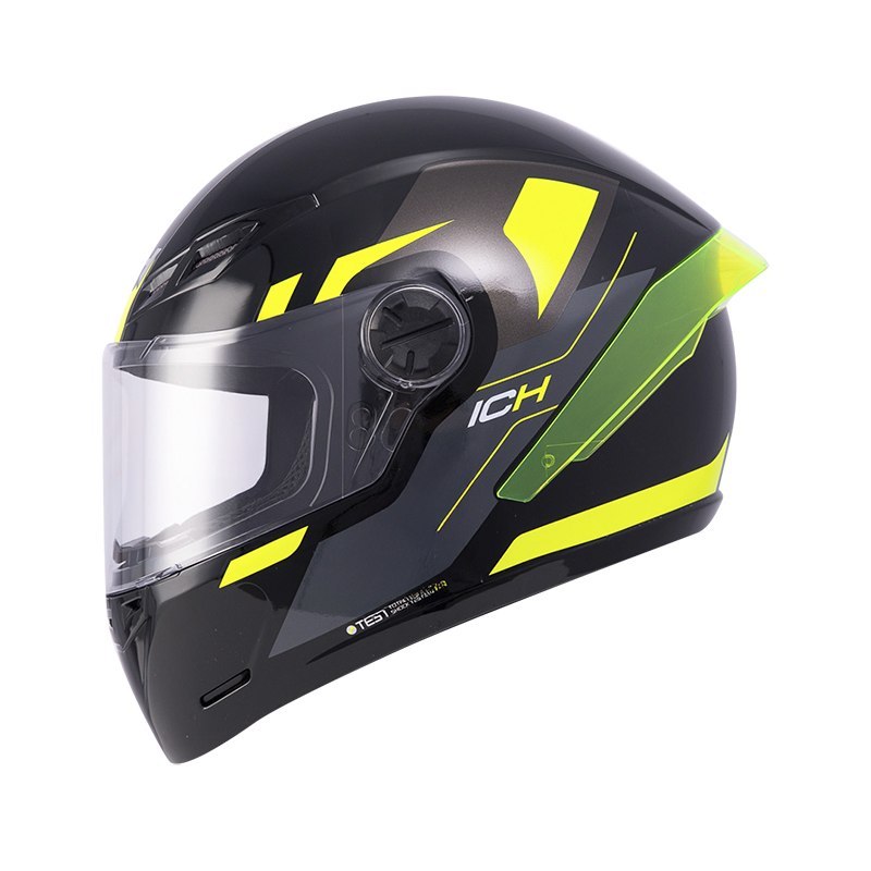 CASCO INTEGRAL ICH 501SP DES NEGRO AMARILLO BRILLO VISOR TRANSPARENTE
