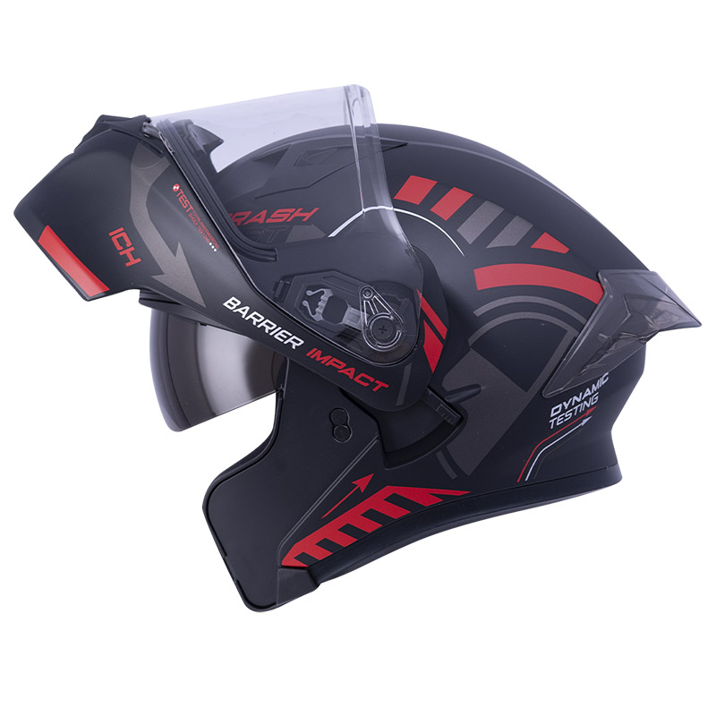 CASCO ABATIBLE ICH 3120 DOBLE VISOR COLOR TEST NEGRO ROJO MATE VISOR TRANSPARENTE