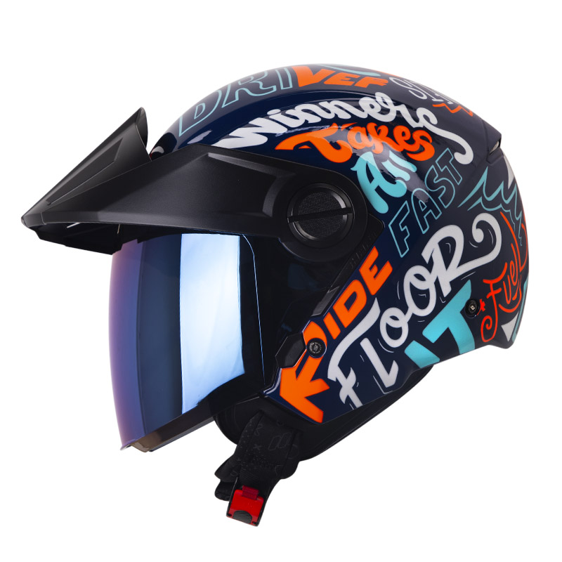 CASCO ABIERTO SHAFT SH212 RACER AZUL OSCURO NARANJADO BRILLO VISOR AZUL