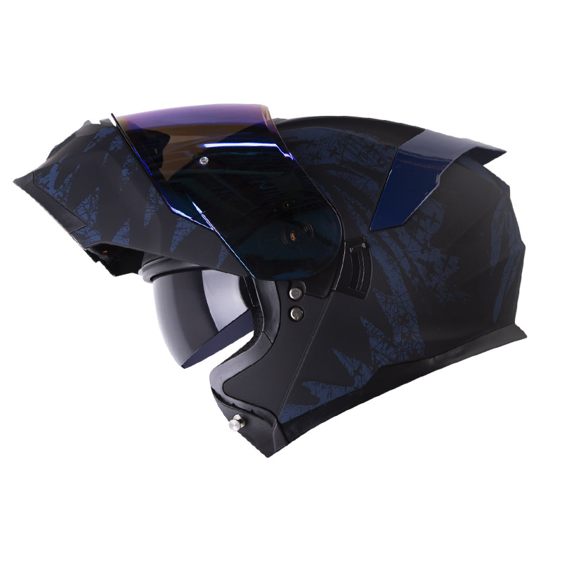 CASCO ABATIBLE HRO 3440 DOBLE VISOR GRUNGSTER NEGRO AZUL OSCURO MATE