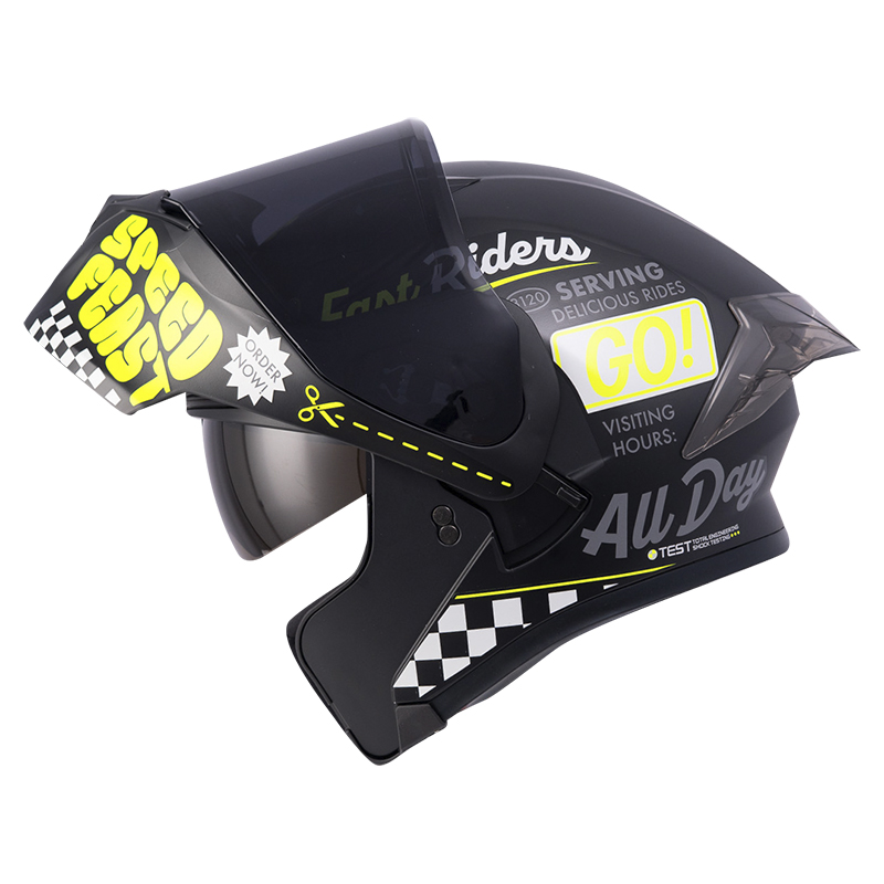 CASCO ABATIBLE ICH 3120 DOBLE VISOR FIFTIES NEGRO AMARILLO MATE VISOR NEGRO