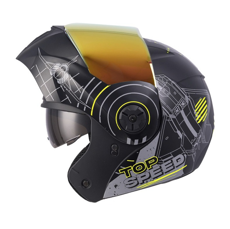 CASCO ABATIBLE ICH 3110DOT DOBLE VISOR AIR FORZA NEGRO AMARILLO MATE VISOR DORADO