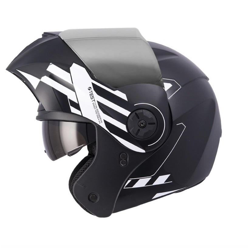 CASCO ABATIBLE ICH 3110DOT DOBLE VISOR CICU NEGRO BLANCO MATE VISOR SILVER
