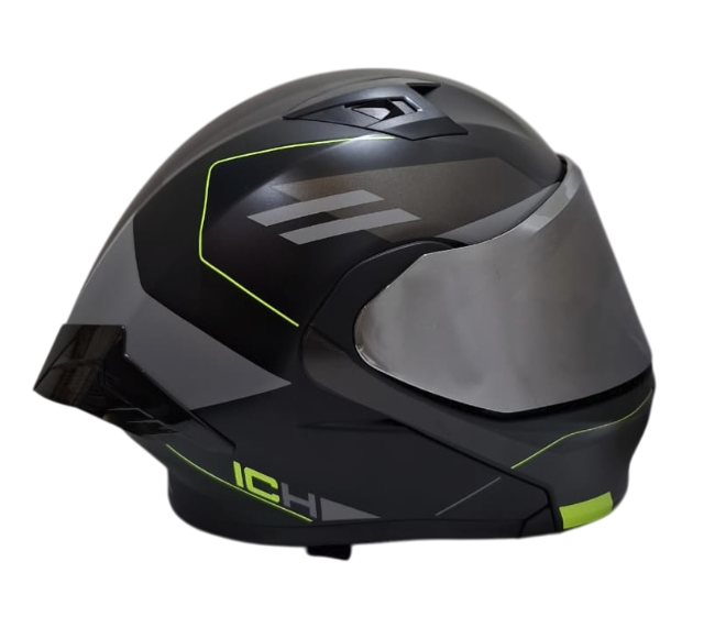 CASCO ABATIBLE ICH 3120 DOBLE VISOR ZAYKO NEGRO AMARILLO MATE VISOR SILVER