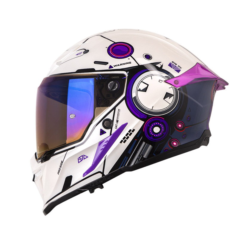 CASCO INTEGRAL SHAFT PRO 615 DOBLE VISOR MECKHA BLANCO PERLA MORADO BRILLO