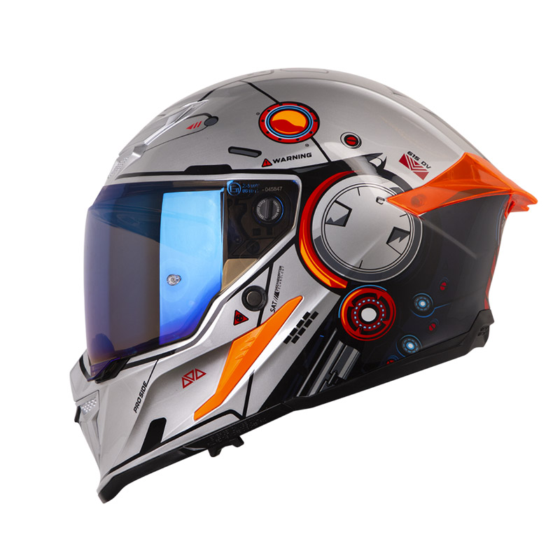 CASCO INTEGRAL SHAFT PRO 615 DOBLE VISOR MECKHA CROMADO NARANJA BRILLO