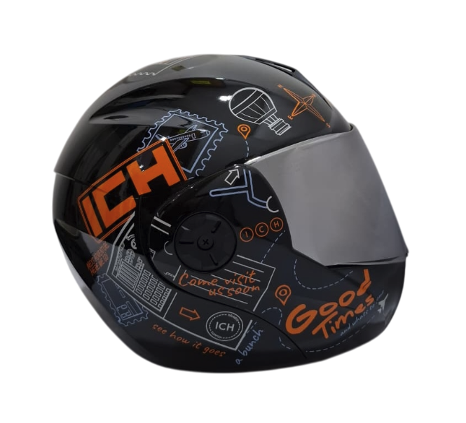CASCO ABATIBLE ICH 3110DOT DOBLE VISOR WHERE TO NEGRO NARANJA BRILLO VISOR SILVER (S)