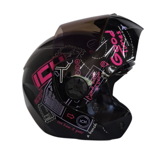 CASCO ABATIBLE ICH 3110DOT DOBLE VISOR WHERE TO NEGRO MORADO CLARO BRILLO VISOR AZUL