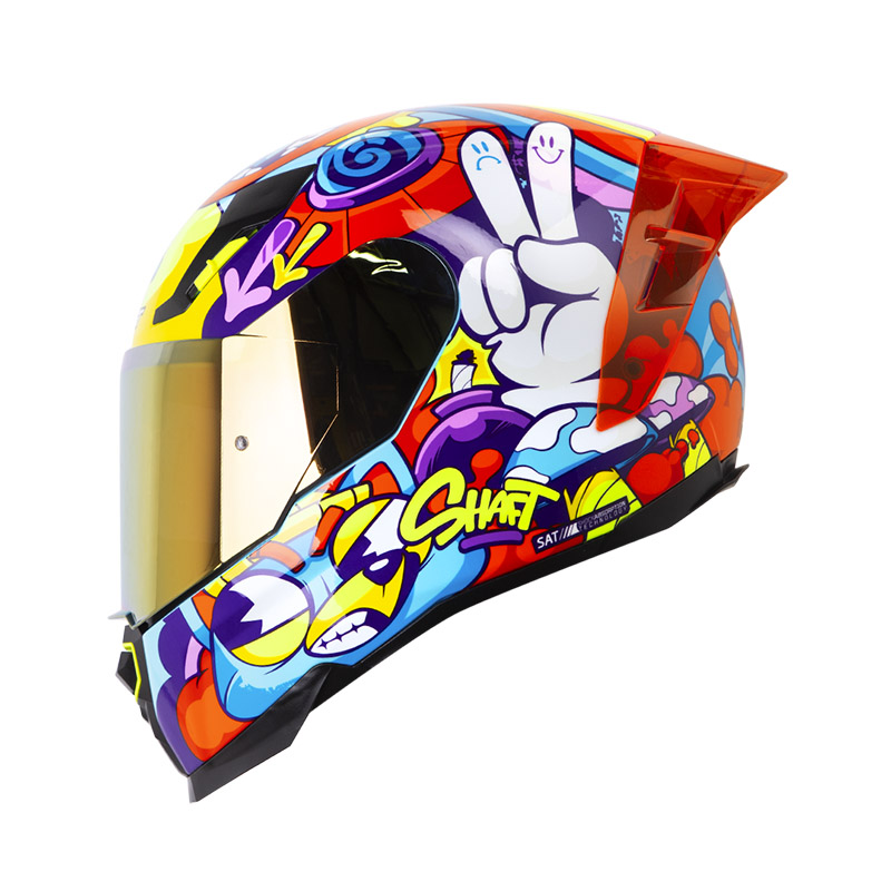 CASCO INTEGRAL SHAFT 562 R DREAMS AZUL CLARO NARANJA BRILLO