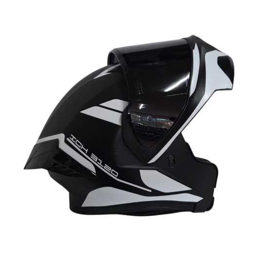 CASCO ABATIBLE ICH 3120 DOBLE VISOR MIXAMO NEGRO BLANCO MATE VISOR NEGRO 